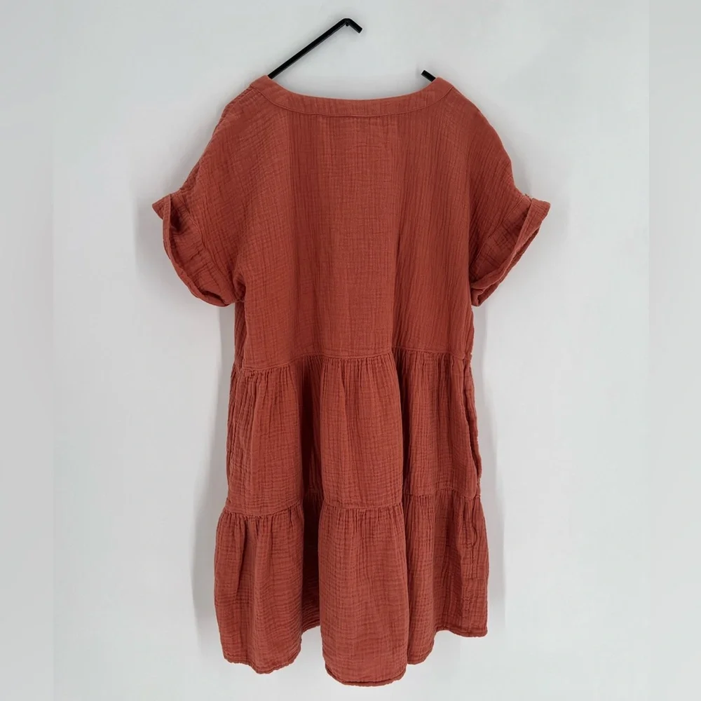 Madewell Lightspun Cuff Sleeve Button Front Tiered Mini Dress In Salvaged Barn - Picture 7 of 7